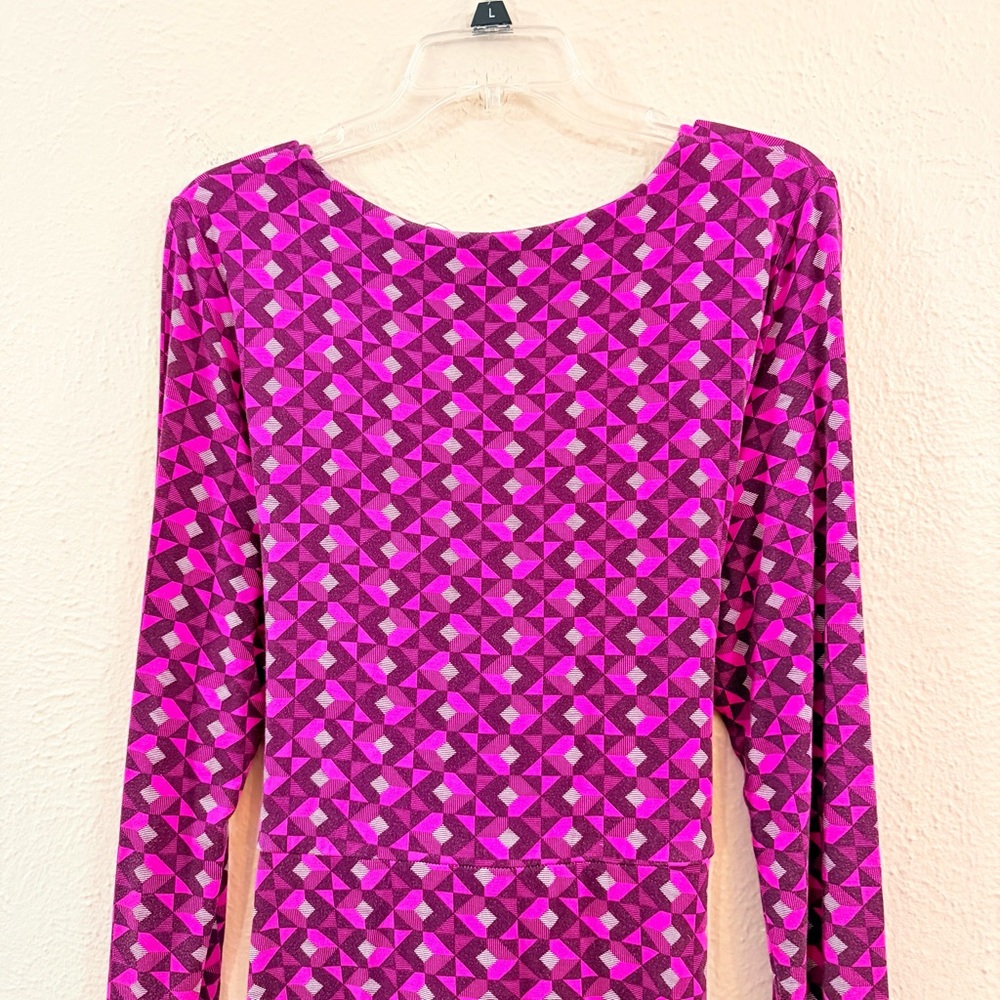 Long Tall Sally fushcia geo print belted midi dress - Picture 8 of 13